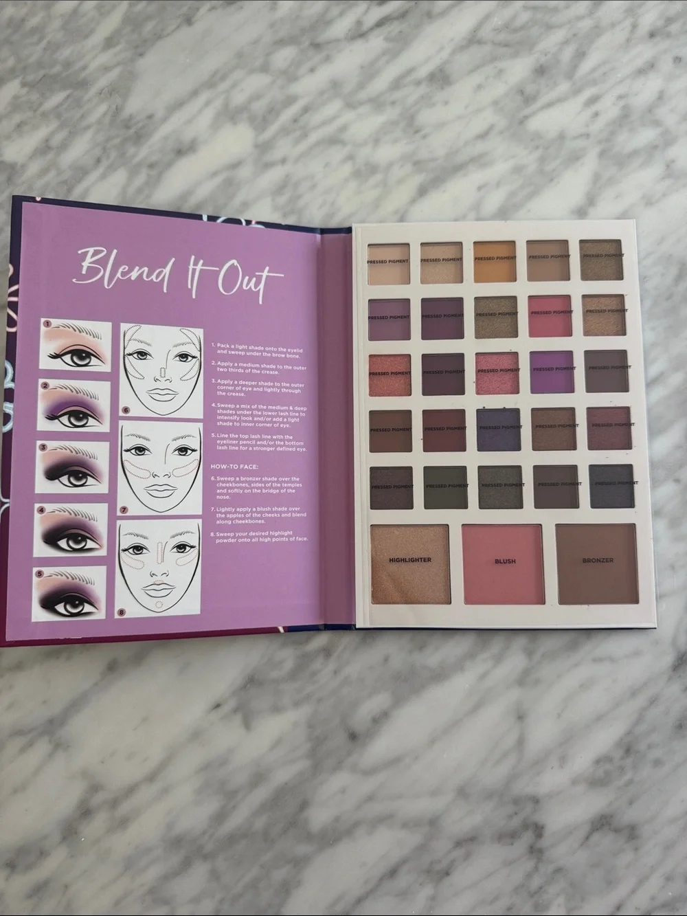 Profusion Beauty Book Eye & Face makeup. 25 shadows, highlighter, blush, bronzer